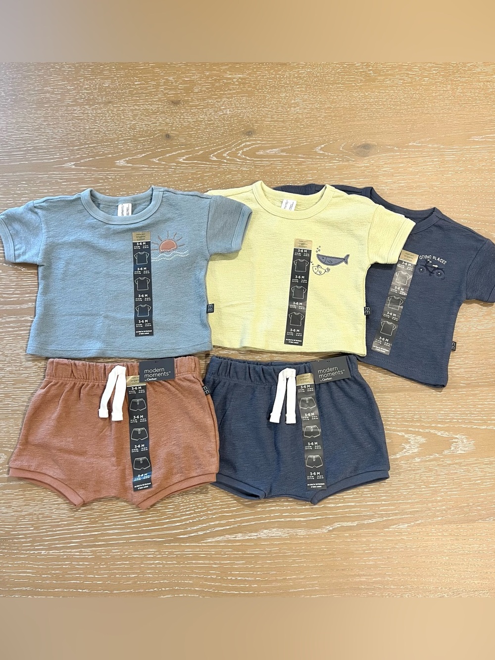 Modern Moments Baby Boy Organic Cotton Shirt and Shorts 5-Piece Bundle 3-6M NWT
